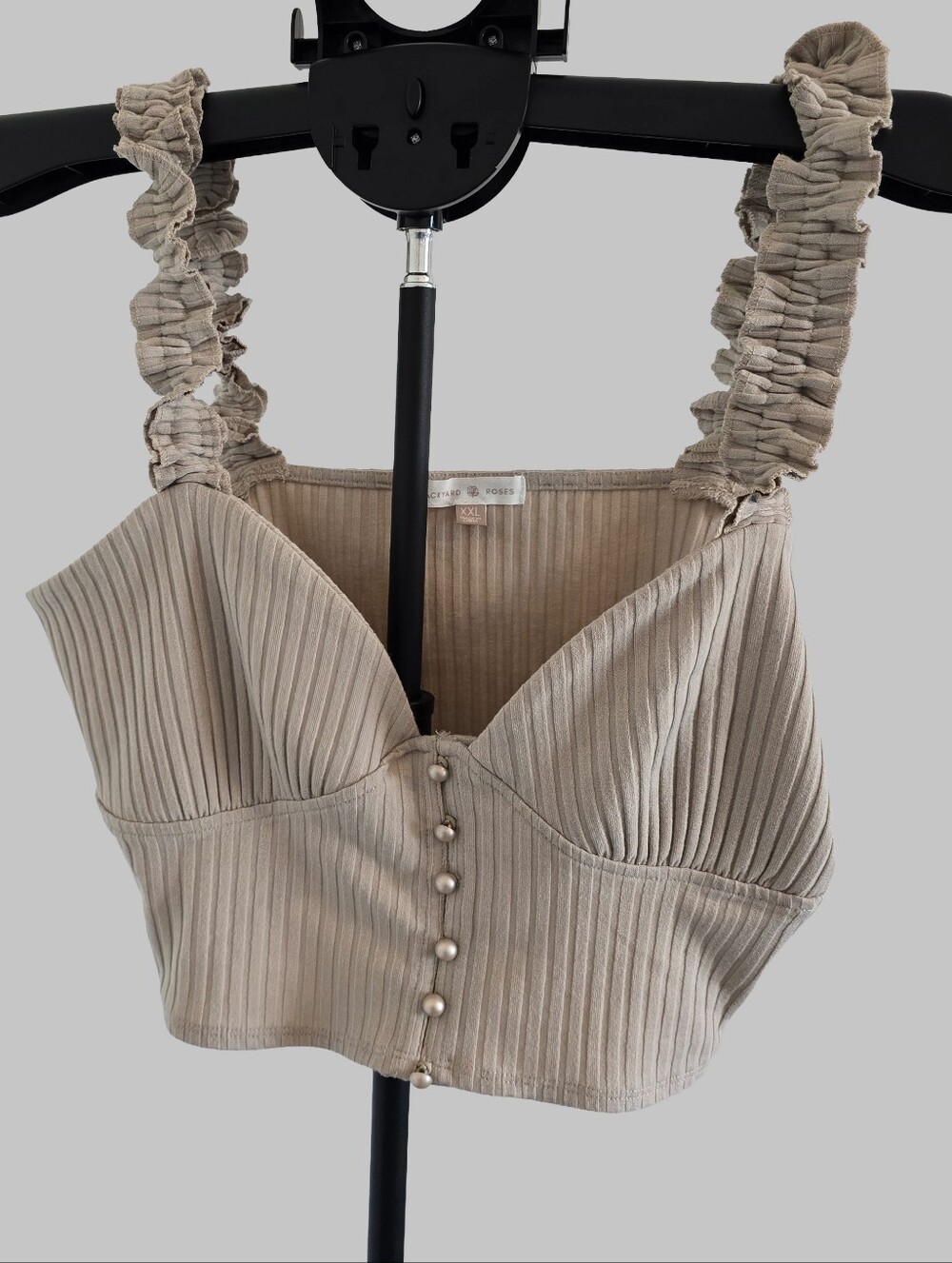 Backyard Roses Ribbed Ruffled Crop Top (Size XXL)